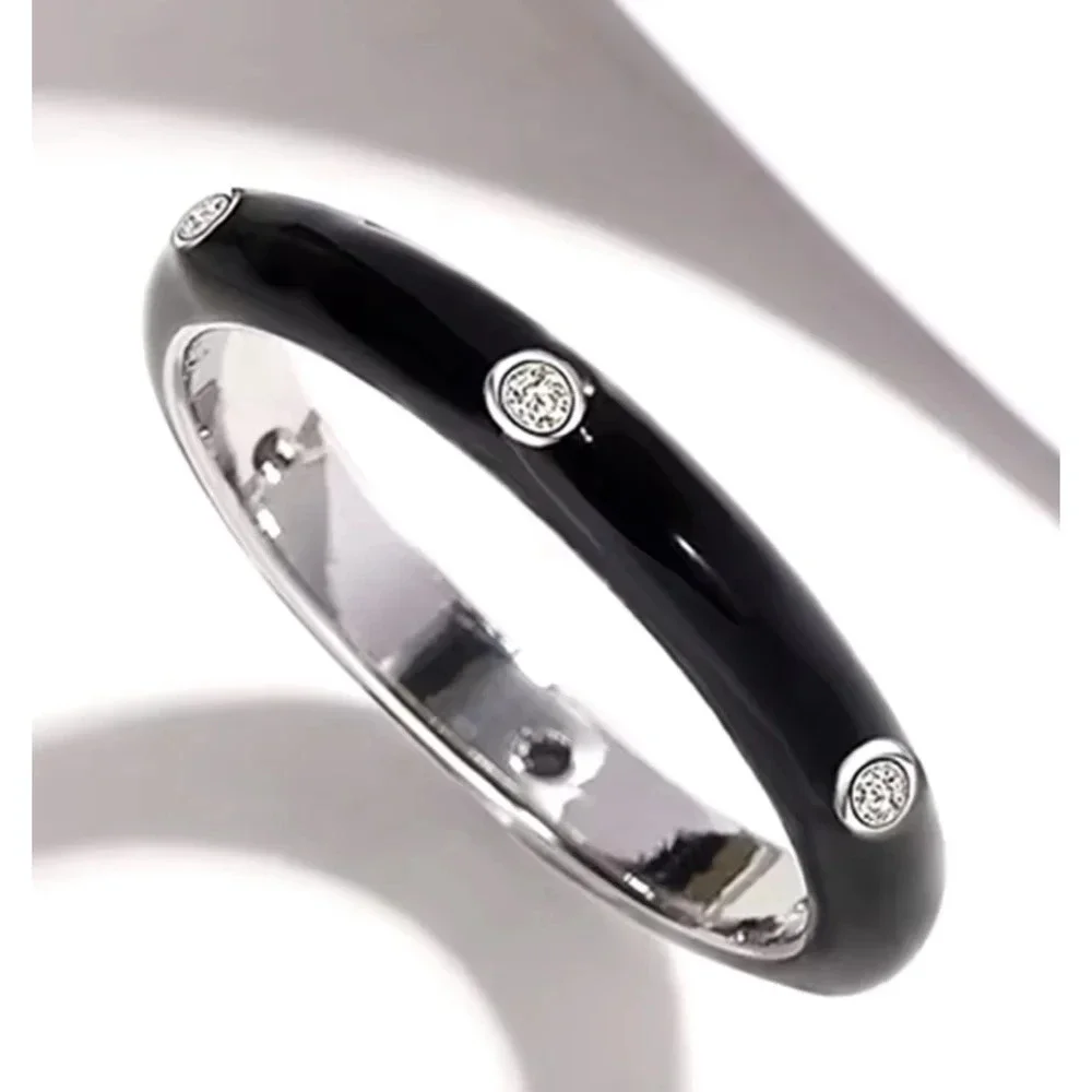 NEW Men’s Pave’ Diamond Black Enamel 925‎ Sterling Silver Band Ring Size 10